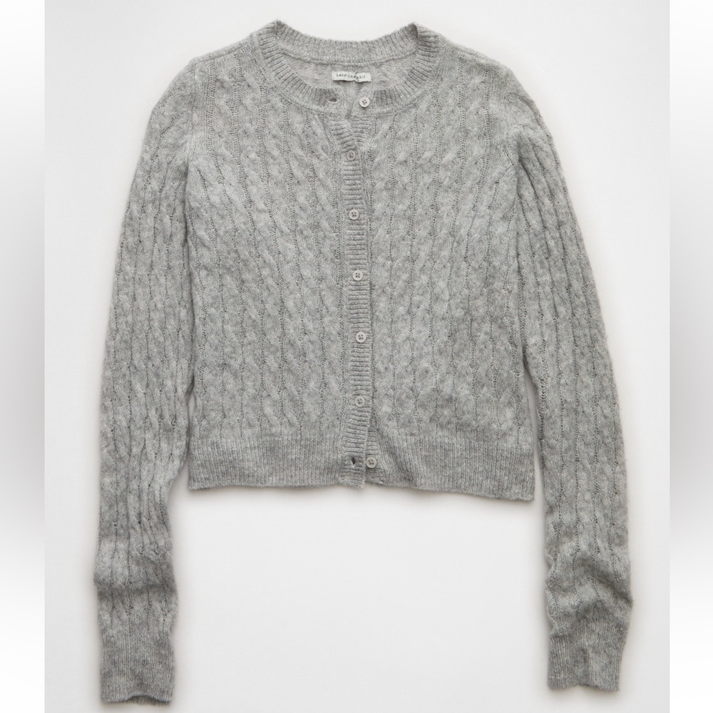 American Eagle Outfitters Woah so soft button front Gray Cable Knit Cardigan